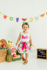Toddler girl Hartlie's 2nd birthday studio session, twotti frutti cutie theme, Knoxville photography