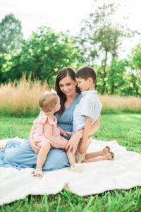 Mom with two kids outdoor portrait, Knoxville family photography