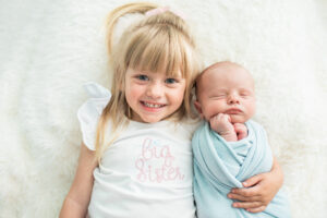 Newborn baby boy with big sister, Knoxville sibling newborn portrait